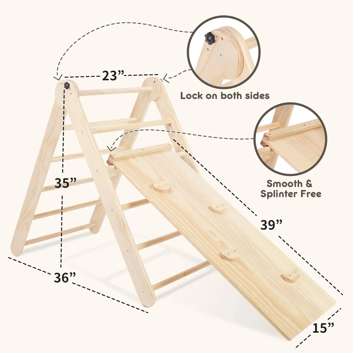 HARPPA Foldable 2-in-1 Wooden Pikler Triangle Climbing Arch With Ramp And Slide - Five Adjustable Angles