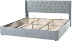 Allewie Queen Lift Up Storage Bed Frame With Wingback Headboard, Light Beige - 80.7 x 60.6 x 44.5 in