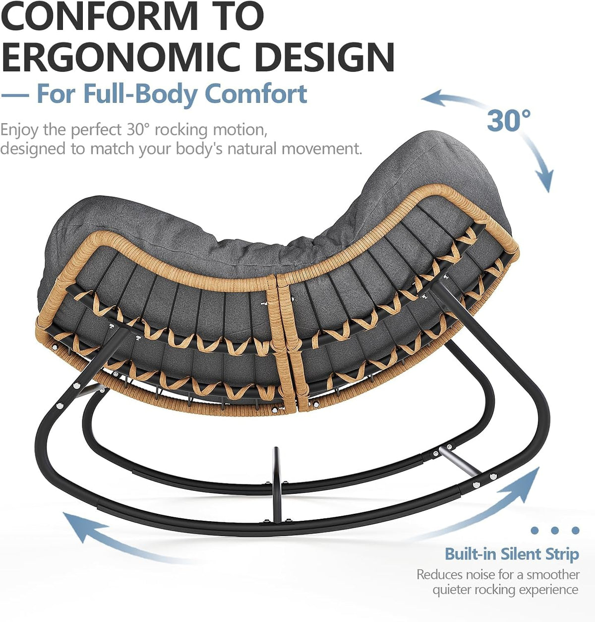 SWITTE Outdoor Rocking Chair - Oversized Wicker Papasan Egg Chair