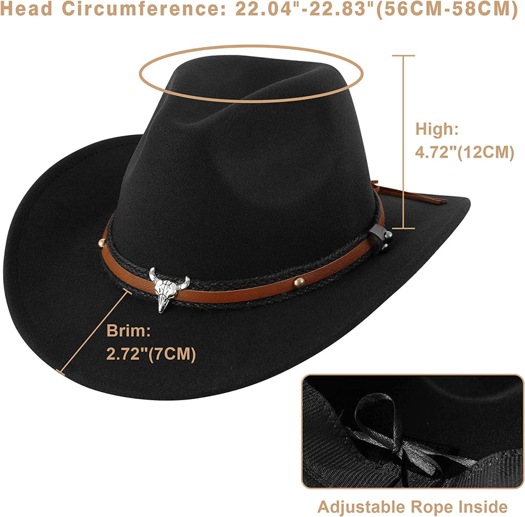 Wowstyle Wide Brim Cowboy Hat for Adult Men Women Cowgirl Hat with Adjustable Leather Band Western Cattleman Cowboy Rodeo Outfit for Outdoor Activities, Parties, Music Festive