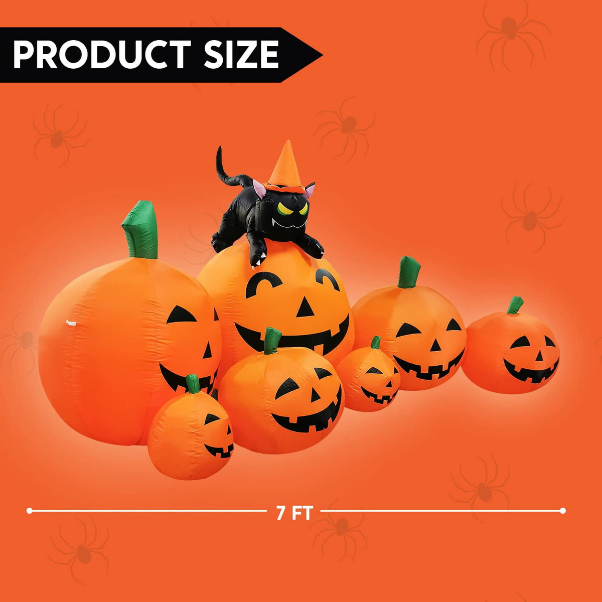 Joyfy 7 ft Halloween Inflatable Long Pumpkin with Witch's Cat Decorations Inflatables with Build-in LEDs, Halloween Decor Outdoor Blow Up Yard Decorations