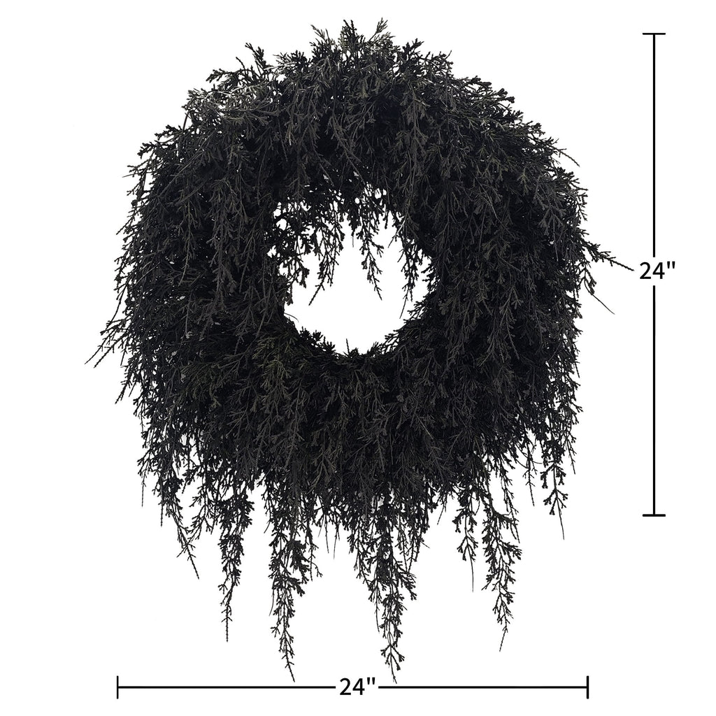 My Texas House Halloween Drapey Faux Cedar Wreath, Black, 24"