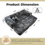 HOOOWOOO Plush L-Shaped Sectional Sofa With Removable Ottoman, 3-Piece, 80L x 69.3W x 35.4H x 59D