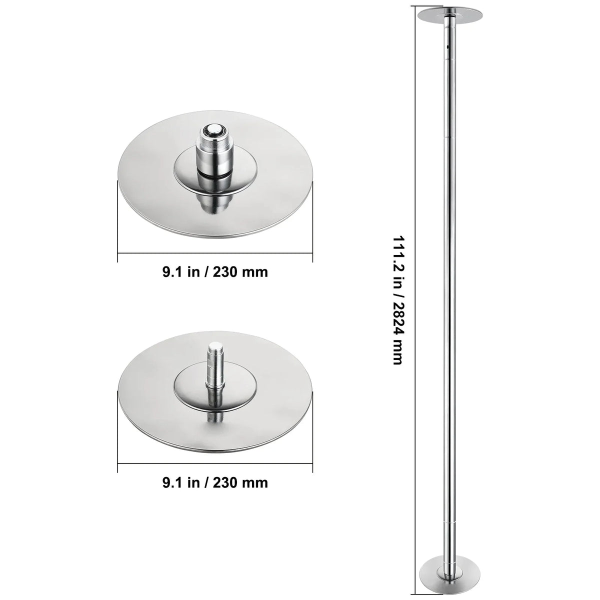 KFFKFF Dance Pole Set, 45mm Stainless Steel, Silver - HM-590S