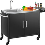 Outdoor Grill Table With Stainless Steel Sink, 16.1 x 14.2 x 5.9 Inch - Metal Grill Cart Kitchen Island