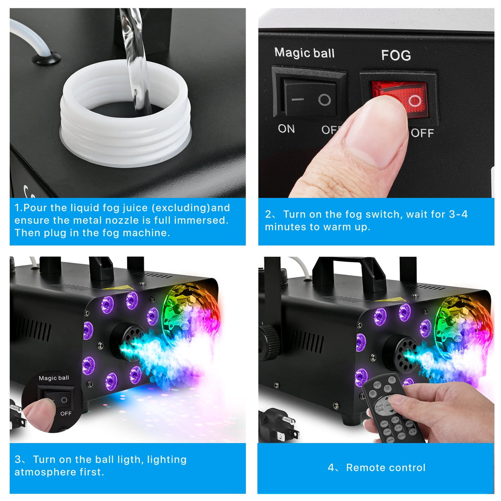 Yexmas 600W Fog Machine with Disco Ball & 8 RGB LED Lights – 2000CFM and Remote Control for Parties, Weddings, Halloween & DJ Events