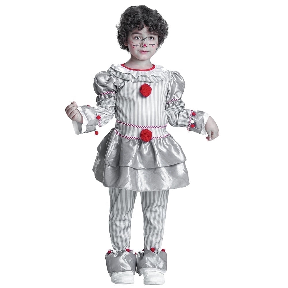 Kids Clown Costume Halloween, Classic Movies Character Fancy Dress Suit for Boys Girls Carnival Party 3-10 Years