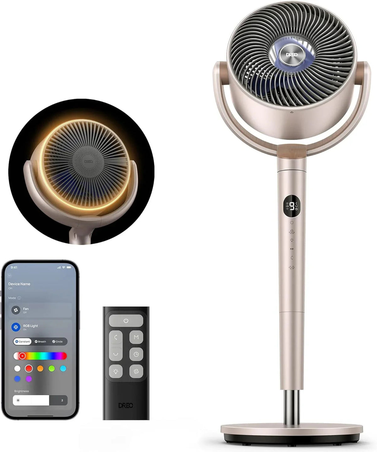 DREO Smart Pedestal Fan, 37-42 inch, 9 Speeds, Wi-Fi And Alexa