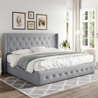 Allewie Queen Lift Up Storage Bed Frame With Wingback Headboard, Light Beige - 80.7 x 60.6 x 44.5 in