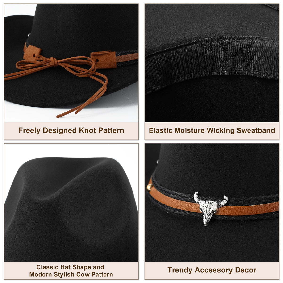 Wowstyle Wide Brim Cowboy Hat for Adult Men Women Cowgirl Hat with Adjustable Leather Band Western Cattleman Cowboy Rodeo Outfit for Outdoor Activities, Parties, Music Festive