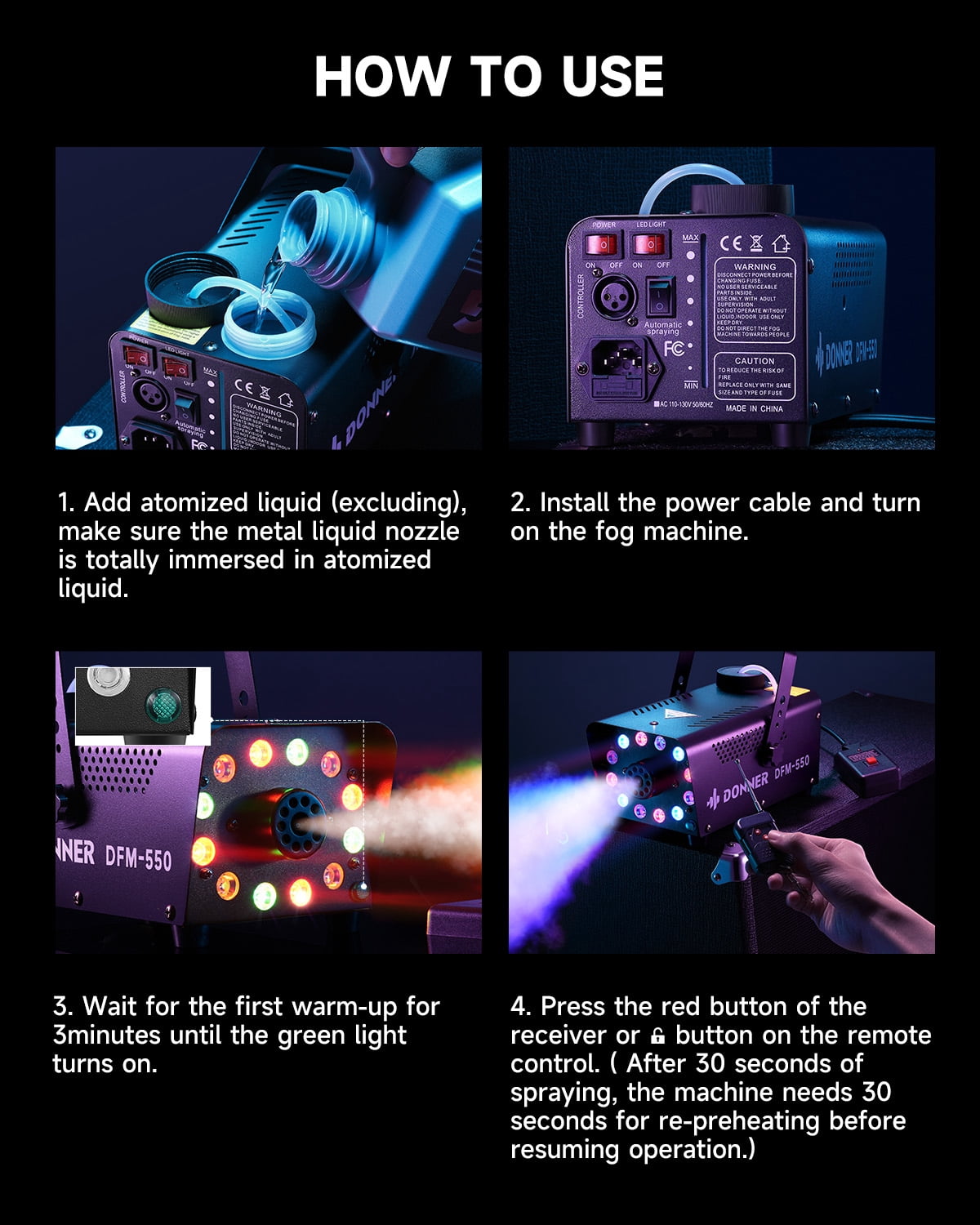 Donner Halloween Fog Machines 600W, 3000 CFM, 13 Colors, 12 RGB LED Lights, Smoke Machine for Party Wedding