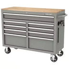 Husky Mobile Workbench With 9 Drawers, Hardwood Top And Power Connection, 117 cm W x 62 cm D - High-Gloss Black
