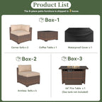 Aoxun 8 Piece Patio Sectional Sofa Set With 44in Fire Pit Table, Coffee Table And Beige Cushions