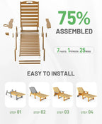 SUUNYN HDPE 6-Position Outdoor Chaise Lounge Chair With Wheels And Cup Holder - Teak