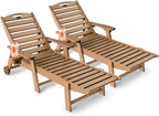 SUUNYN HDPE 6-Position Outdoor Chaise Lounge Chair With Wheels And Cup Holder - Teak