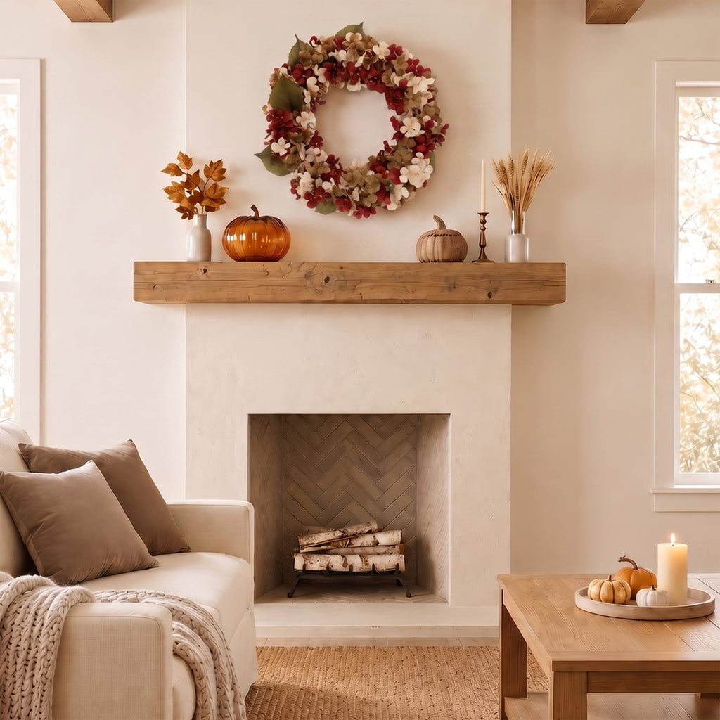 My Texas House Fall Hydrangea Wreath, Cream and Brown, 24"