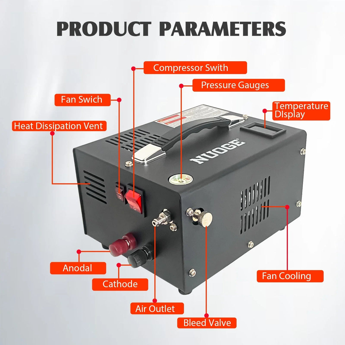 NUOGE PCP Air Compressor 4500 PSI 12V DC Or 110V AC With Converter