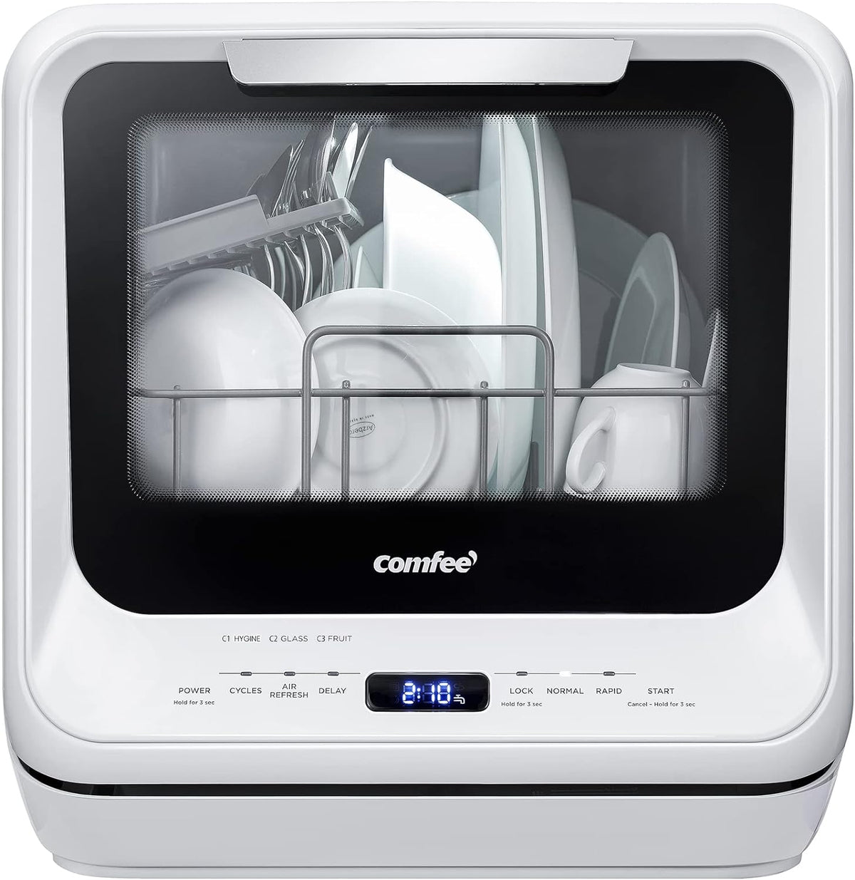 COMFEE' Portable Countertop Dishwasher, 5L Built-In Water Tank, 6 Programs, White - CDC17P0AWB