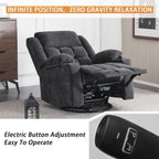 Power Swivel Rocker Recliner Chair With Massage, Heat, USB And Type-C Ports - Dark Grey Fabric