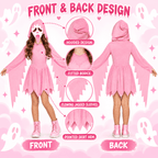 Satmonnus Pink Glitter Ghost Halloween Costume for G'irls, Hooded Ghost Costume Dress with Mask, Spooky Horror Halloween Party Cosplay Outfit for Masquerade and Themed Events