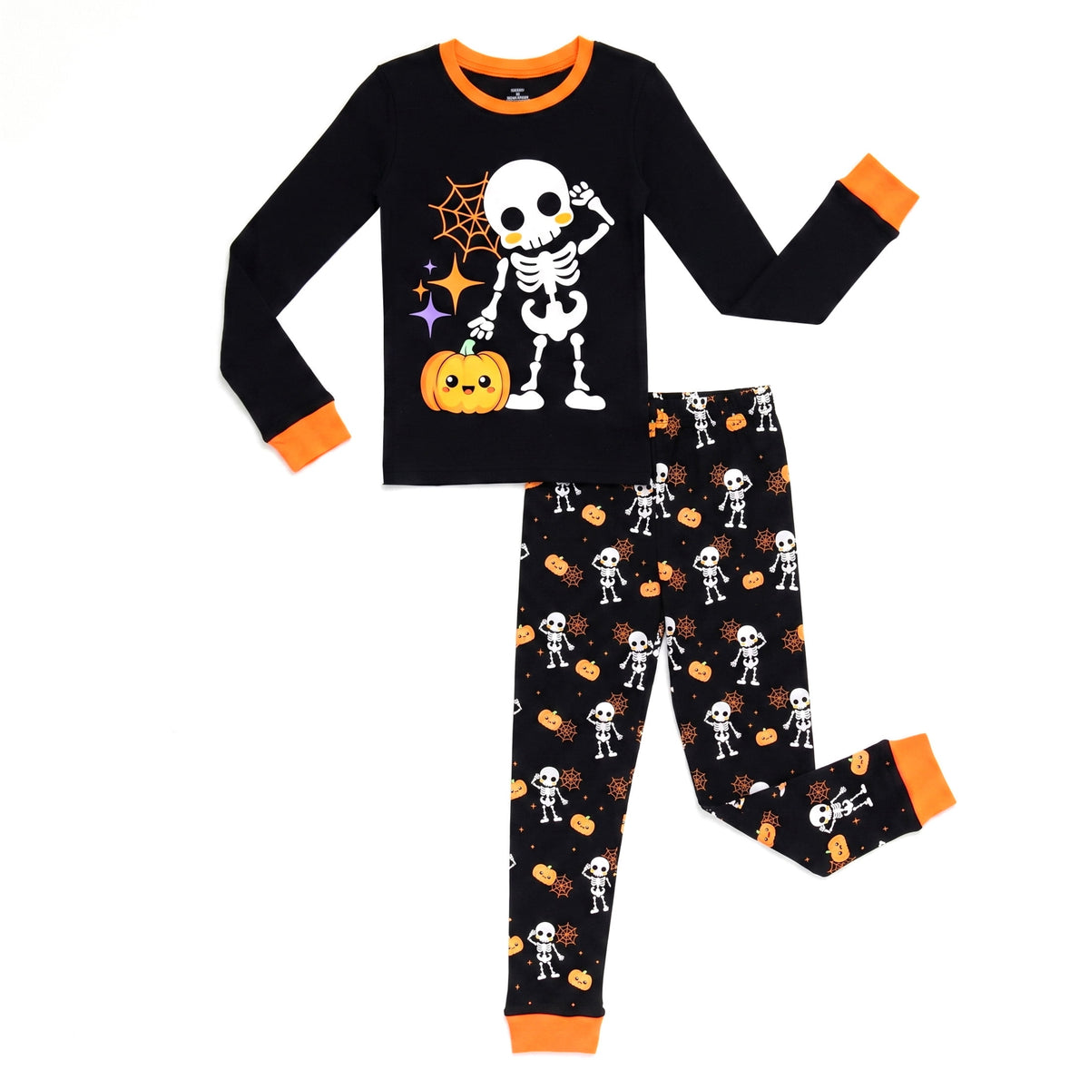 NIPAXO Family Matching Halloween Pajamas Set - Spooky Cute Skeleton & Pumpkin Graphic Long Sleeve Sleepwear for Adults, Kids & Toddlers