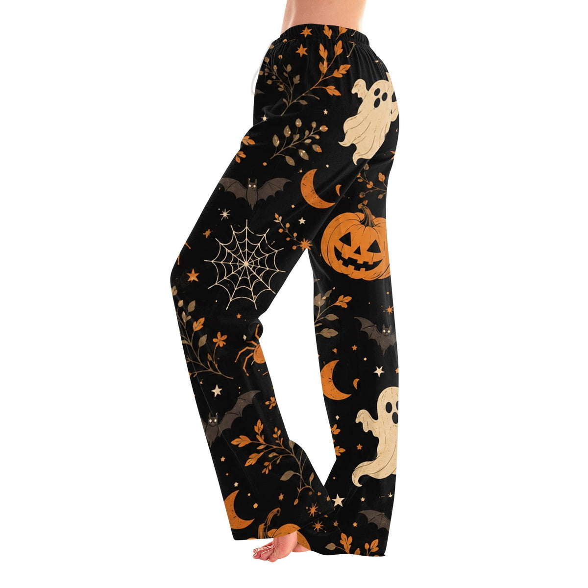 Fabrcox Halloween Womans Pajama Pants Ghost Pumpkin Candy Sleep Pants Women Fall Winter Festival Soft Lounge Pants for Women Khaki S