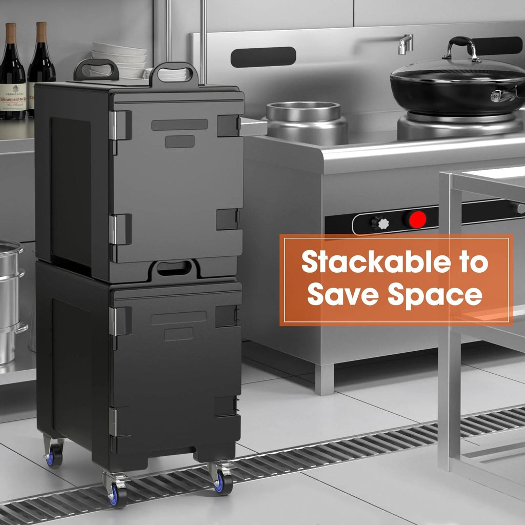 Insulated Food Pan Carrier, 81 Quart, 5 Full-Size Pans, Black