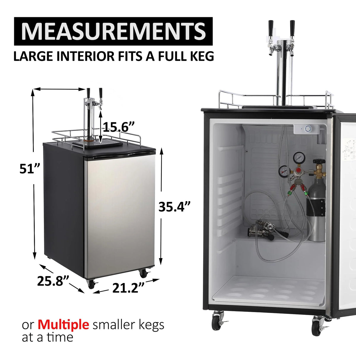 Dual-Tap Stainless Steel Beer Kegerator, 170L With Drip Tray