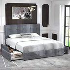 Allewie Upholstered Queen Platform Bed Frame With 4 Storage Drawers And Adjustable Headboard