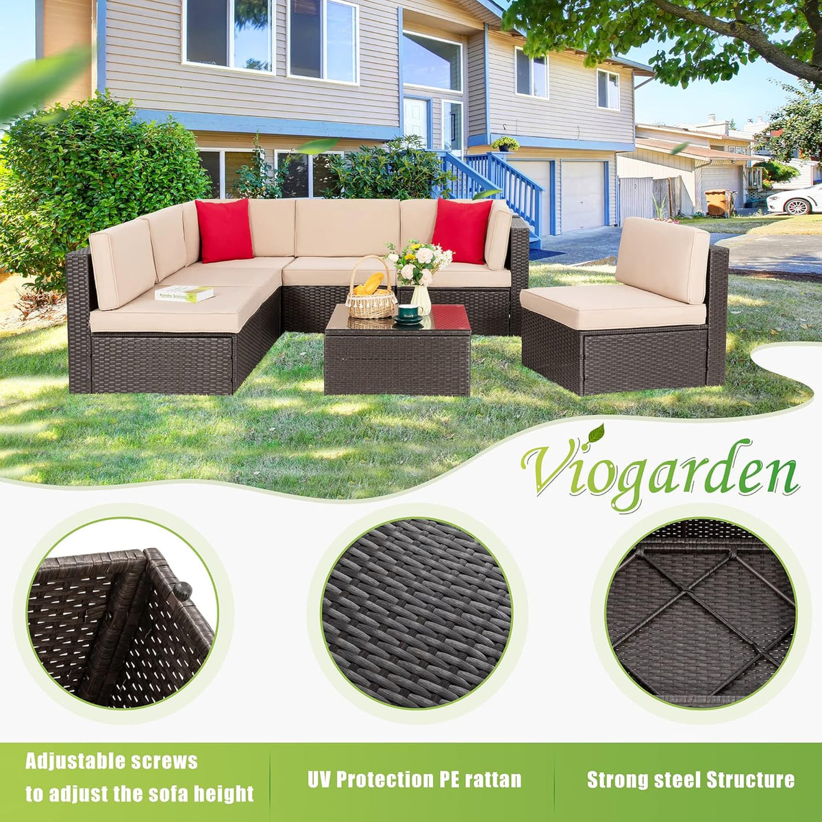 5-Piece All-Weather Wicker Patio Conversation Set With Ottoman And Cushions