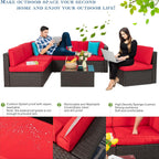 5-Piece All-Weather Wicker Patio Conversation Set With Ottoman And Cushions