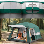 KFeng 12 Person Camping Tent, 2 Rooms, 3 Mesh Doors, 3 Mesh Windows, Brown