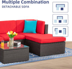 5-Piece All-Weather Wicker Patio Conversation Set With Ottoman And Cushions