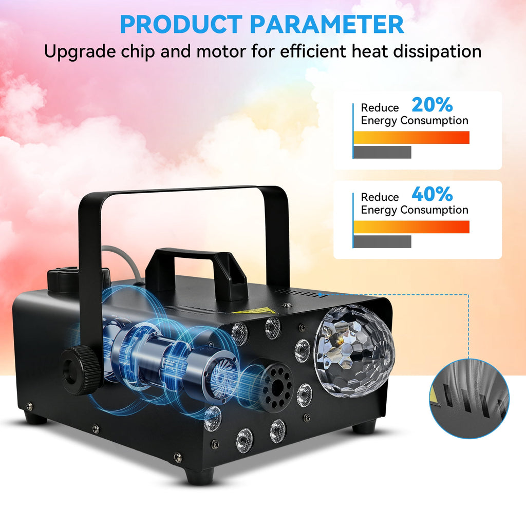 Yexmas 600W Fog Machine with Disco Ball & 8 RGB LED Lights – 2000CFM and Remote Control for Parties, Weddings, Halloween & DJ Events
