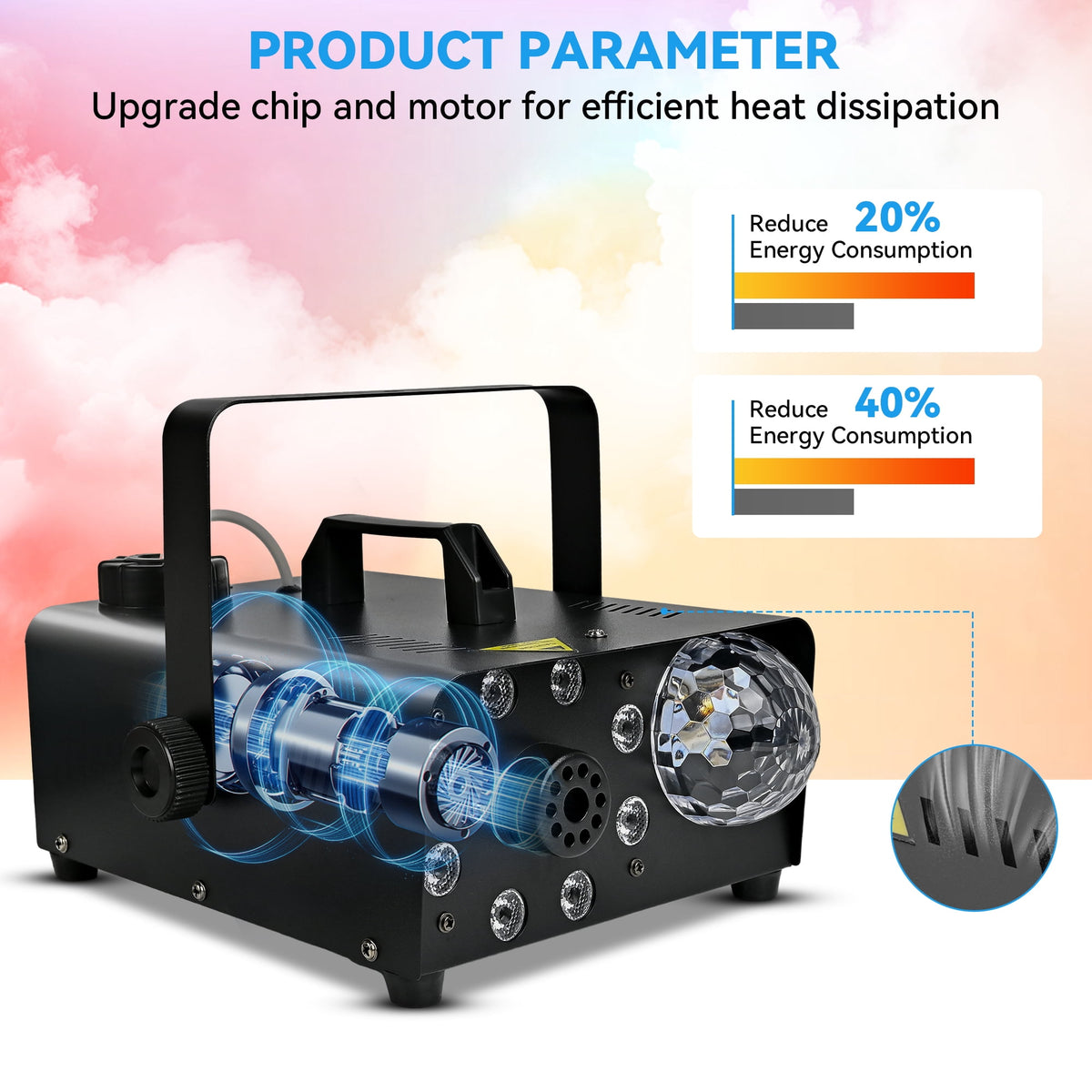 Yexmas 600W Fog Machine with Disco Ball & 8 RGB LED Lights – 2000CFM and Remote Control for Parties, Weddings, Halloween & DJ Events