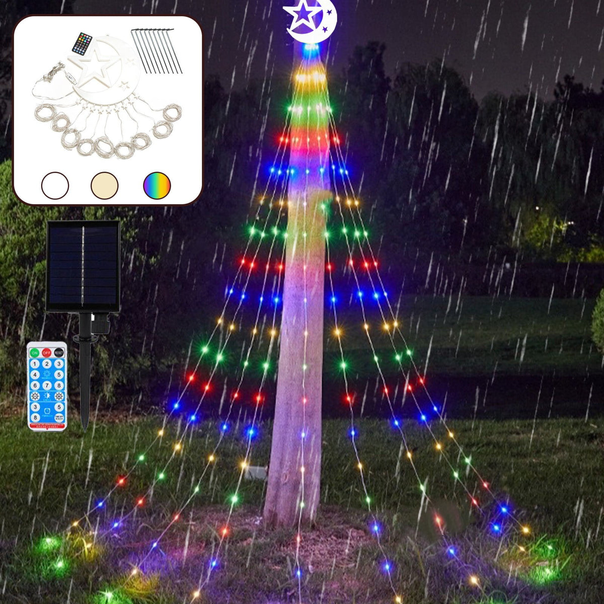 AYktou Christmas Tree Lights 6.56ft 16 Lines LED Waterfall Lights Waterproof Xmas Tree Topper Lights with Remote and USB Powered Christmas Lights for Halloween Xmas Year Holiday