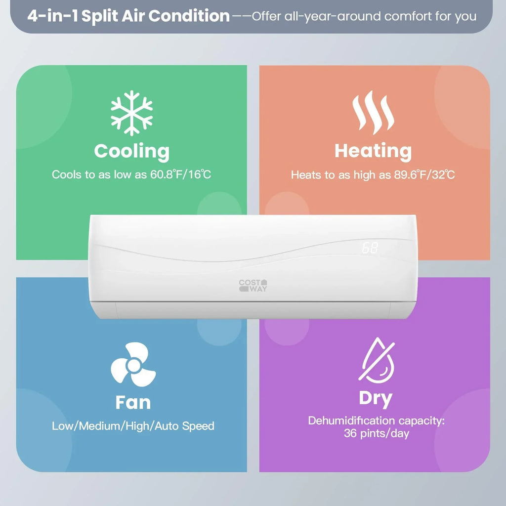 Mini Split Air Conditioner And Heater, 12000 BTU, White - 1015-CYFP