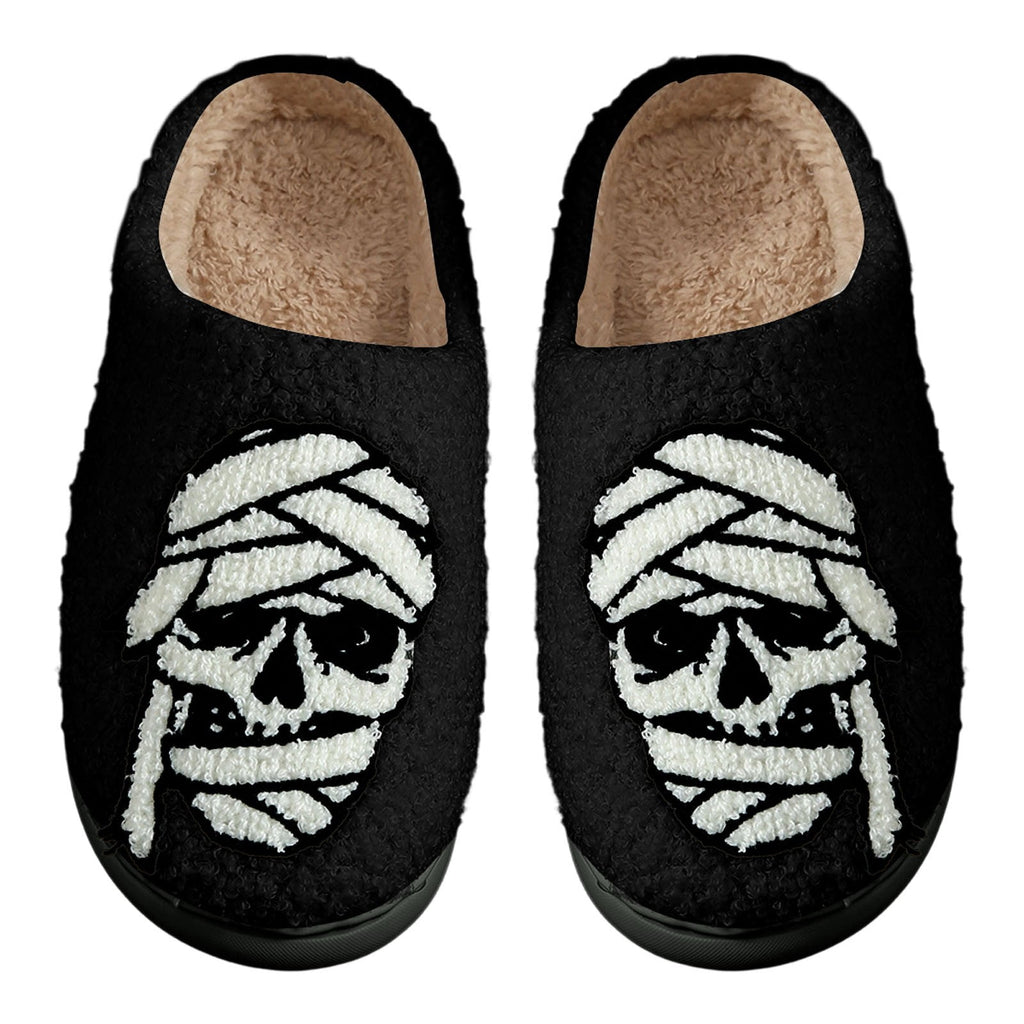 Halloween Slippers For Women Couple Halloween Cartoon Quirky Large Size Warm Padded Cotton Slippers Holiday Couple Shoes