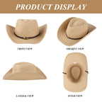 COOPLUS Straw Cowboy Hat for Women Western Cowgirl Adjustable Chin Strap Hats for Summer