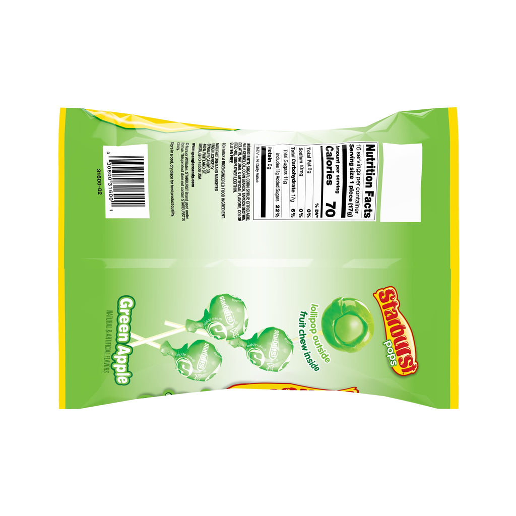 STARBURST Filled Green Apple Lollipops Halloween Hard Party Candy Suckers 9.6 oz. Lay Down Bag