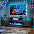MXV 70-inch Electric Fireplace TV Stand With Power Outlet, LED Lights And Storage Cabinets - Black-Black