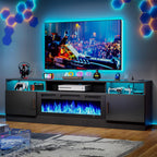 MXV 70-inch Electric Fireplace TV Stand With Power Outlet, LED Lights And Storage Cabinets - Black-Black