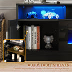 MXV 70-inch Electric Fireplace TV Stand With Power Outlet, LED Lights And Storage Cabinets - Black-Black