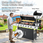 4-Burner Propane Gas Grill With Cast Iron Grates, Side Stove And 44,000 BTU Stainless Steel Burners
