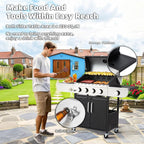 4-Burner Propane Gas Grill With Cast Iron Grates, Side Stove And 44,000 BTU Stainless Steel Burners