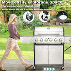 4-Burner Propane Gas Grill With Cast Iron Grates, Side Stove And 44,000 BTU Stainless Steel Burners