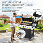 4-Burner Propane Gas Grill With Cast Iron Grates, Side Stove And 44,000 BTU Stainless Steel Burners