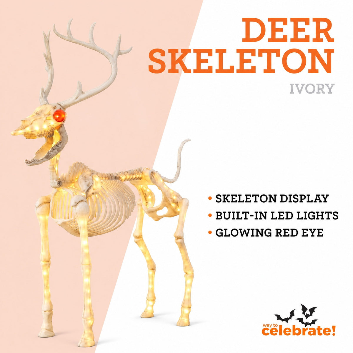 Light-Up Deer Skeleton Decoration, Ivory, 60", Halloween by Way To Celebrate