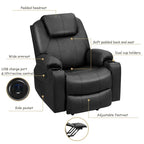 Electric Power Lift Recliner Chair With Leather Massage, Lumbar Heating, 8 Vibrating Nodes, Cup Holders And USB Port