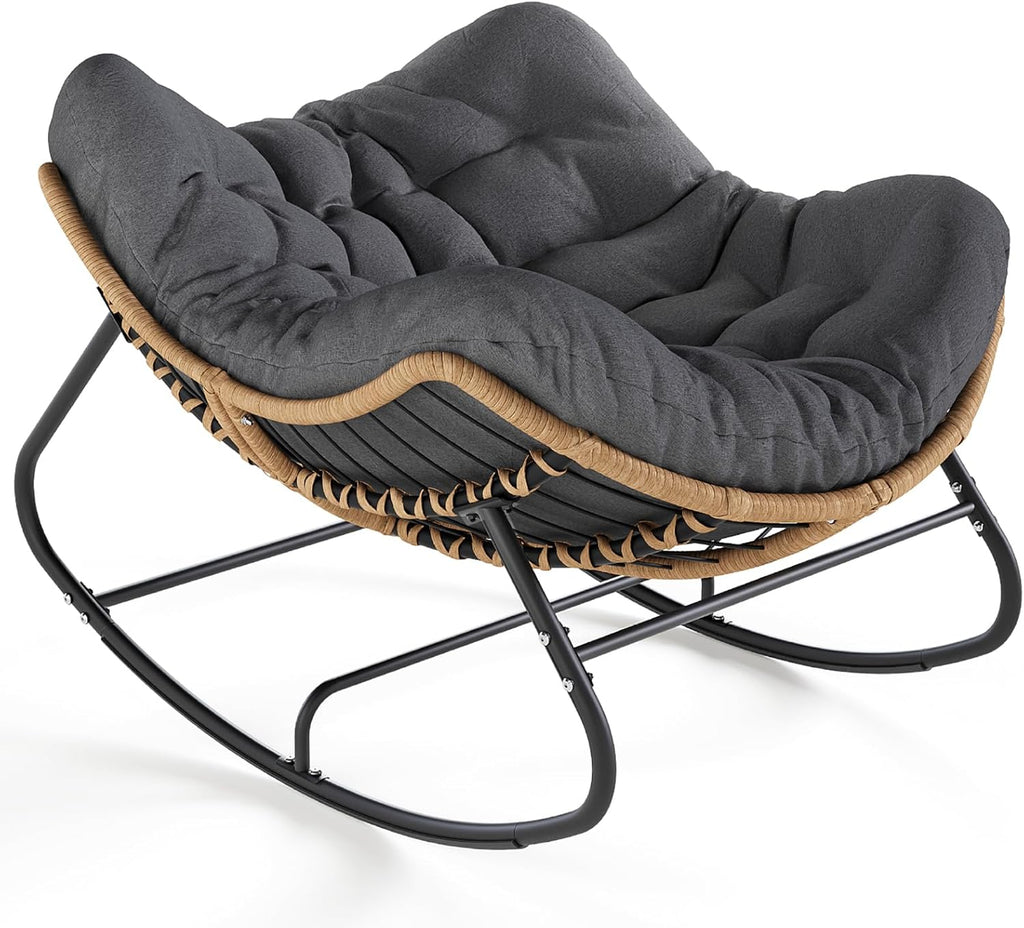 SWITTE Outdoor Rocking Chair - Oversized Wicker Papasan Egg Chair